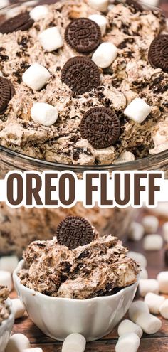 oreo fluff dessert in a bowl with marshmallows