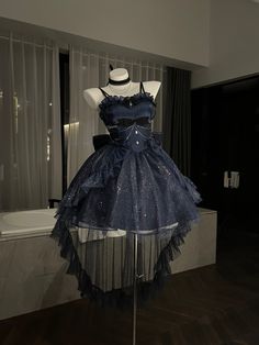 TIP:This product belongs to advanced custom clothing, so the customization time will take about 20 days. If you have any questions, please feel free to contact us. Thank you for your trust and support to our store!Material: high quality materialSize: XS,S,M,L,XLColor: Black and blue full set (skirt+tail+neck)Inspiration:The gorgeous fantasy world is integrated with the magic of Polaris, displayed on this Polaris haute couture Lolita dress. Exquisite craftsmanship and unique design are breathtaki Glitter Princess Dress, Aesthetic Princess Dress, Dresses Fairy, Aesthetic Princess, Vintage Dress Shop, Light Dress, Dark Gothic, Dress Set, North Star