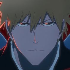 an anime character with blonde hair and red eyes