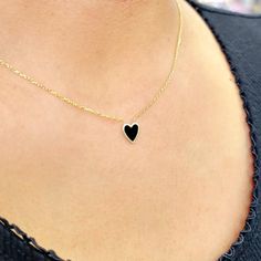 Black Heart Gold Necklace Adjustable Gold and Black heart necklace for women adjustable Elegant Black dainty heart Gold Necklace Made with fine sterling silver 925 yellow gold tone finish. This black Heart gold adjustable necklace is the Perfect gift for weddings, bridal parties, birthdays, holidays Will make the perfect gift for yourself and/or your loved one! Gold and Black heart necklace for women adjustable Black Tarnish-resistant Charm Necklace As Gift, Black Necklace With Adjustable Chain For Valentine's Day, Black Sterling Silver Heart Necklace, Black Adjustable Chain Heart Pendant Jewelry, Black Heart-shaped Jewelry With Adjustable Chain, Black Heart Shaped Jewelry With Adjustable Chain, Black Double Heart Necklace For Anniversary, Black Charm Necklaces For Valentine's Day, Black Heart Necklace With Adjustable Chain For Valentine's Day