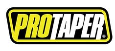 the pro taper logo is shown on a black background with yellow and white letters