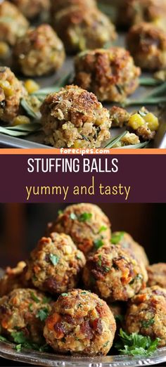 stuffed balls are on a plate and ready to be eaten with text overlay that reads stuffing balls yummy and tasty