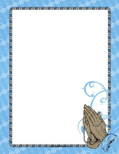 a blue background with a praying hands and an empty sheet for text or photos on it