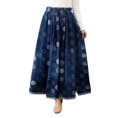 Our 2023 Autumn Collection presents you the ultimate street style with this flare embroidered long jeans skirt. Crafted to be your go-to for any occasion. this high-waist cut and flare style is a ageless statement of chic sophistication. With its distinctive stitched pattern. informal rubber closure. and premium quality denim. this skirt promises to be your favorite wardrobe essential.Why You'll Love It Street Style: Elevate your street trend with this audacious flare embroidered long jeans skir Spring Cotton Full-length Flare Jeans, Spring Cotton Full Length Flare Jeans, Spring Full Length Cotton Flare Jeans, Spring Cotton Flare Jeans Full Length, Trendy Denim Maxi Skirt With Flare, Trendy Flare Skirt For Spring, Trendy Denim Wide-leg Maxi Skirt, Denim Blue Flare Skirt For Spring, Spring Denim Blue Flare Skirt