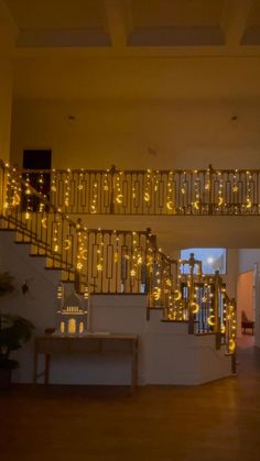 the stairs are decorated with lights and decorations