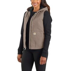 Women's Washed Duck Hooded Insulated Vest | Cold Weather Outerwear | Carhartt Womens Hooded Vest, Carhartt Vest, Duck Fabric, Carhartt Womens, Carhartt Women, Hooded Vest, Outerwear Vest, Quilted Vest, Vest Outfits