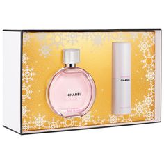 Fragrance Family: FreshScent Type: Fresh FloralsKey Notes: Citron, Jasmine, TeakwoodSet Description: Presented in limited-edition holiday packaging, this gift set features the delicate and unexpected floral-fruity fragrance of Chance Eau Tendre Eau de Toilette in a full-size bottle and a Twist and Spray that you can take wherever you go. Chanel Perfume Set, Chanel Chance, Fruity Fragrance, Chanel Perfume, Perfume Set, Holiday Packaging, Women Perfume, Women Fragrance, Smell Good