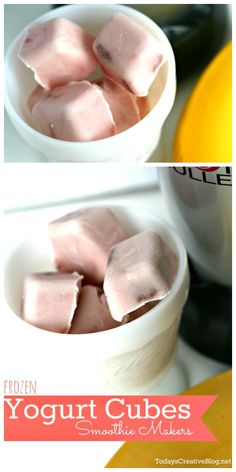 there are two pictures of ice cubes in a cup