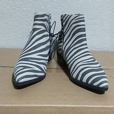 Brand New! Beautiful Zebra Print Ankle Boots. The Size Of The Boots Are 6.5 And Insoles Are Made Of Memory Foam These Boots Are Ready To Meet Their New Owner. No Heel Boots, Black Boot Heels, Brown High Heel Boots, Womens Black Ankle Boots, Knee High Heels, High Heel Boots Knee, Slouched Boots, Lace Up Ankle Boots, Black Leather Boots