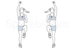 a woman is doing an exercise with her hands in the air