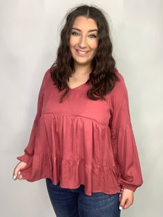 Sassy Swing Tiered Top-120 Long Sleeve Tops-Timber Brooke Boutique, Online Women's Fashion Boutique in Amarillo, Texas Golden Nugget, Romantic Blouses, Tiered Tops, Black Trousers, Red Top, Hanging Pendants, Style Outfits, Outfits Ideas, A Romantic