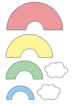 an image of rainbows with clouds in the sky on white background, coloring book page