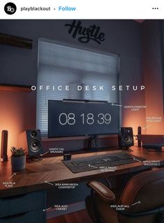 the office desk setup is labeled with information