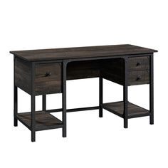 Who said you can’t have style in the workplace? Give your home office or workspace the internationally inspired update it deserves with this small computer desk from the Steel River® collection. This computer desk with storage has a top surface that provides you with ample room for all your must-have desk supplies like your laptop, collection of notepads, your cup of coffee and even an accent lamp. This home office desk features two storage drawers with metal runners and safety stops for pens, charging cords, or sticky notes. A third drawer with full extension slides accommodates letter-size hanging files so you can keep all your important papers organized. Don’t need hanging files? That’s alright. These convenient drawers also make a great place for easy access storage of miscellaneous of Colored Desk, Bedroom Office Ideas, Computer Desk With Storage, Double Pedestal Desk, Small Computer Desk, Small Computer, Pedestal Desk, Desk With Storage, Desk Supplies