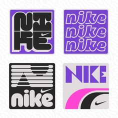 four different stickers with the words nike on them