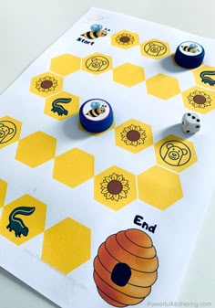 a close up of a board game with dices and numbers on the table top