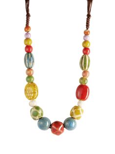 PRICES MAY VARY. Beautiful boho necklace features a unique combination of ceramic beads in various shapes, sizes and colors Easy to wear with an adjustable sliding brown waxed cord, just put over the head and you're ready to go Give this stunning piece of bohemian jewelry as a great Valentine's Day, Christmas, birthday, or anniversary gift A nice addition to any jewelry collection that surely makes you stand out from the crowd in style If there is any problem with your purchase, feel free to con Adjustable Earthy Multicolor Beads, Earthy Multicolor Wooden Beaded Necklaces, Ceramics Necklace, Ceramic Beads Necklace, Summer Beach Jewelry, Ceramic Necklace, Bohemian Summer, Colorful Ceramics, Colorful Boho