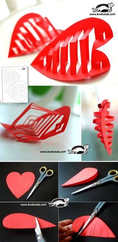 the steps to make paper hearts with scissors