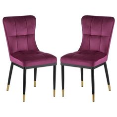 pair of purple velvet dining chairs with gold legs