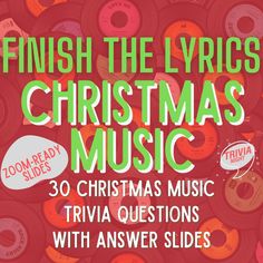 the christmas music trivia questions with answer slides are in front of a red background