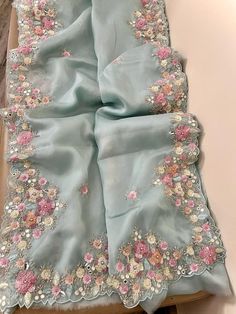 Beautiful organza saree with intricate sequence and zardozi work done . Organza Sari, Zardozi Work, Organza Silk Saree, Party Kleidung, Embroidery Saree, Organza Saree, Desi Fashion, Silk Material, Handloom Saree