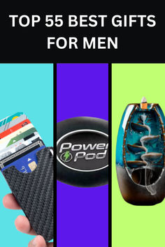 the top 5 best gifts for men in this postcard collage are credit cards, wallets and money