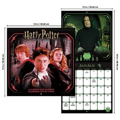 the harry potter calendar is shown next to an image of hermion