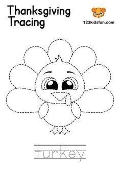 thanksgiving turkey tracer worksheet for kids to practice handwriting and writing the letter t