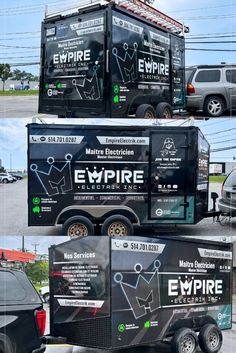 three delivery trucks parked in a parking lot