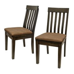 two wooden chairs side by side on a white background