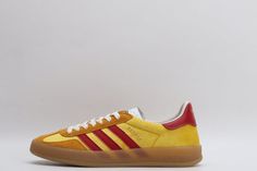 Adidas x Gucci Gazelle Sneaker Y D Adidas X Gucci, Yellow Adidas, Adidas Trainers, Adidas Trefoil, Sneaker Games, Adidas X, Sportswear Brand, Adidas Gazelle, Kid Tees