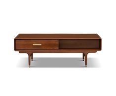 the sideboard is made from wood and has two drawers, one with gold handles