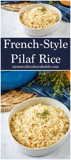 two bowls filled with rice on top of a table