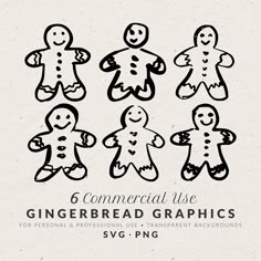 6 commercial use gingerbread graphics for svg - png, dxf