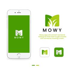 the mowy logo is displayed on an iphone