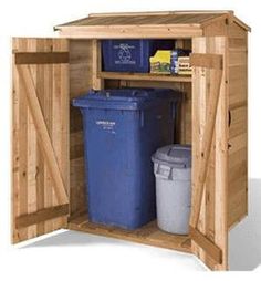 Cedarshed DIY 4x4 Green Pod Wooden Garbage Can & Recycling Bin Shed Kits - Full View Recycling Bin Storage, Garbage Can Storage, Garbage Shed, Green Recycling, Bin Shed, Recycling Storage, Outdoor Storage Units, Vinyl Sheds, Clutter Solutions