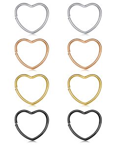 four heart shaped hair clips in different colors