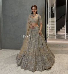 Engagement Dress For Girl, Ejaaz Couture, Silver Lehenga, Indian Wedding Reception Outfits, Engagement Dress For Bride, Latest Bridal Lehenga Designs, Gold Lehenga, Bridal Lehenga Designs