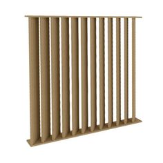 a wooden fence with vertical bars on the top and bottom, against a white background