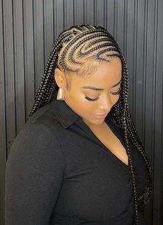 6-8 Feed In Braids Cornrows, 4 Cornrows Braids Black Women, Fulani Braids Side Part, Vacation Hair For Black Women, Big Fulani Braids, Straight Back Feed In Braids, Black Cornrow Hairstyles, Simple Fulani Braids, Fulani Braids Hairstyles