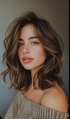 Haircuts Layers Face Framing, Partial Highlights Shoulder Length, Medium Length Hair With Layers And Face Framing Layers, Shoulder Length Wavy Hairstyles For Women, Short Haircuts For Women Wavy Hair, Short Hair Pregnant Women, Mid Length Hair 2024 Trends, Summer 2024 Hair Trends For Women, Hair 2024 Trends Women Color