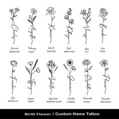 the different types of flowers that are in each flower name tattoo designs, tattoos and body art