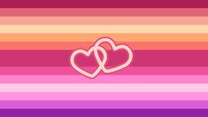 two hearts in the middle of a multicolored striped wallpaper with pink and orange stripes