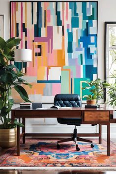 a living room with a large painting on the wall