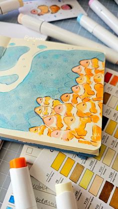 Whimsical Colored Pencil Art, Texture With Colored Pencil, Blendable Markers Art, Art With Ohuhu Markers, Marker Art Sketchbook, Marker And Pencil Art, Beginner Art Supplies, Nature Sketchbook Ideas, Orange Sketchbook Page