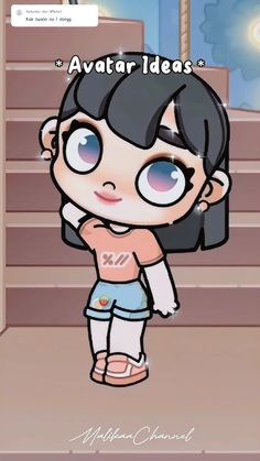 a cartoon girl standing in front of stairs with the caption'avatar ideas'above her