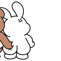 a drawing of a brown bunny holding onto a white teddy bear's back legs