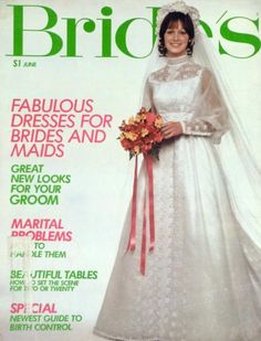 the cover of bride's magazine features a woman in a wedding dress and bouquet