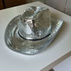 Never Worn Disco Ball Cowboy Hat With Extra Adhesive Mirrored Pieces Diamond Cowboy Hat, Disco Ball Cowboy Hat, Disco Cowboy Hat, Cowboy Disco, Disco Rodeo, 70s Disco Costume, Silver Cowboy Hat, Midnight Rodeo, Wasteland Baby