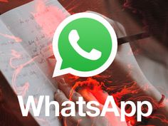 whatsapp logo with hand writing on paper and red flames in the foreground